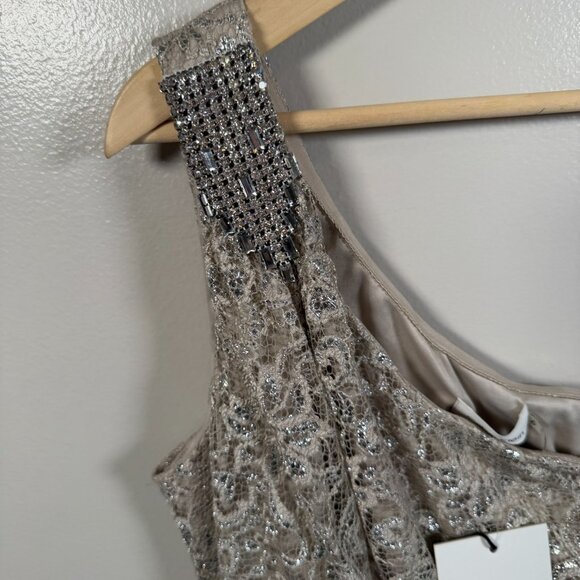 Calvin Klein Sequin One Shoulder Dress Size 6 Beige Silver Party Holiday Event - Picture 5 of 10